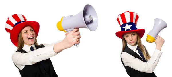 여자와 미국 모자 콜라주 — 스톡 사진