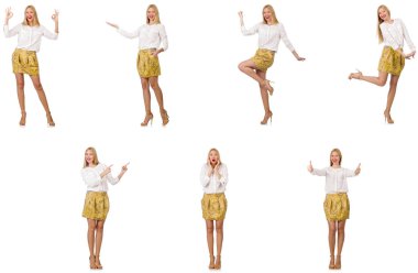 Kadın kolajı beyaz üzerinde izole görünüyor.