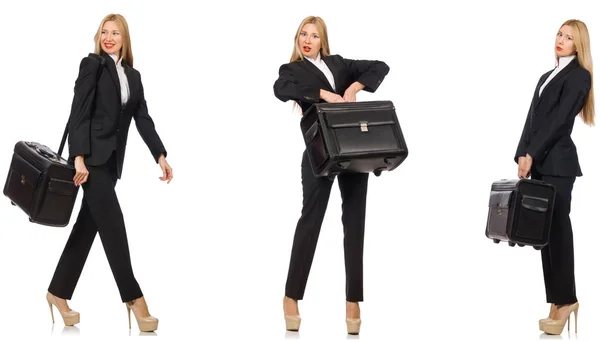 Geschäftsfrau mit Koffer isoliert auf weiß — Stockfoto