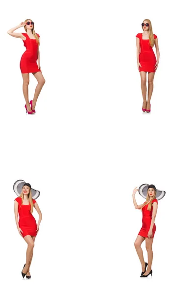 Vacker kvinna i röd klänning isolerad på vit — Stockfoto