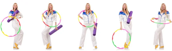 Belle femme avec hula hoop isolé sur blanc — Photo