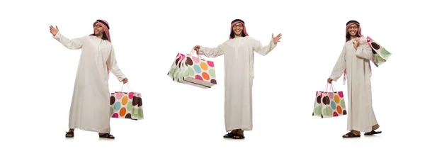 Arabe homme avec des sacs à provisions sur blanc — Photo