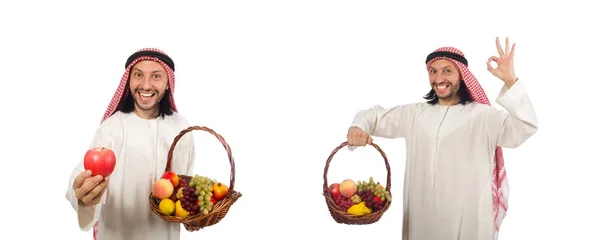 Arap adam beyaz izole meyve ile — Stok fotoğraf