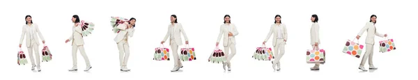 Muž s nákupními taškami izolované na bílém — Stock fotografie