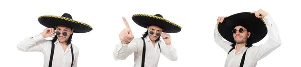 Homem mexicano vestindo sombrero isolado no branco — Fotografia de Stock