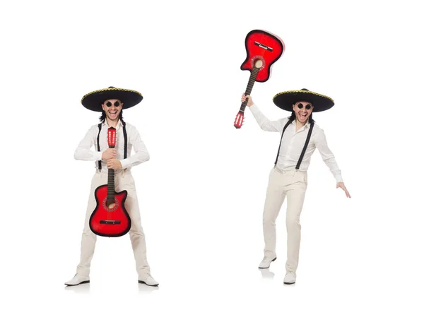 Guitarrista mexicano isolado em branco — Fotografia de Stock