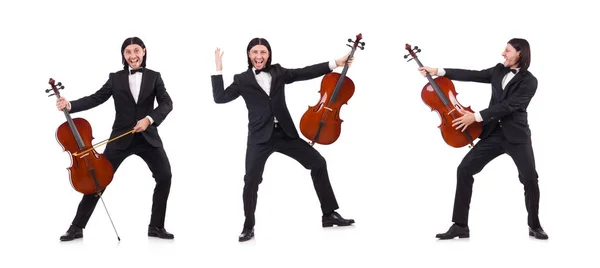 Hombre divertido con instrumento de música en blanco — Foto de Stock