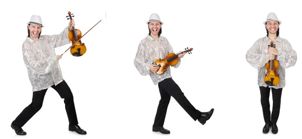 Mladík hrající housle izolované na bílém — Stock fotografie
