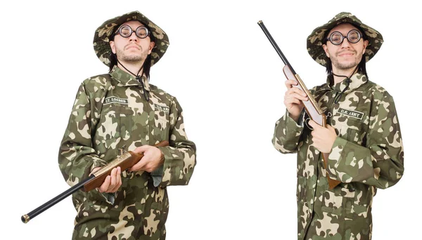 Soldado engraçado isolado em branco — Fotografia de Stock