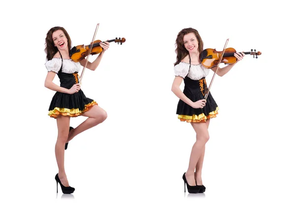 Fiatal nő játszik hegedű, fehér — Stock Fotó