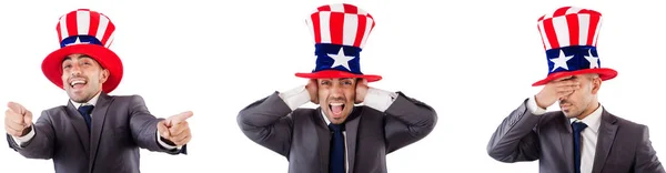 Чоловік з американським капелюхом ізольований на білому — стокове фото