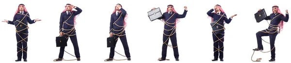 Homem árabe amarrado com corda — Fotografia de Stock