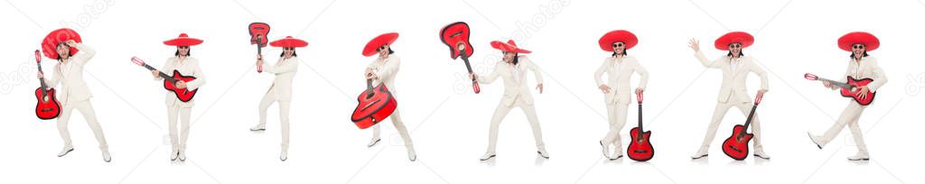 Mexican guitar player isolated on white