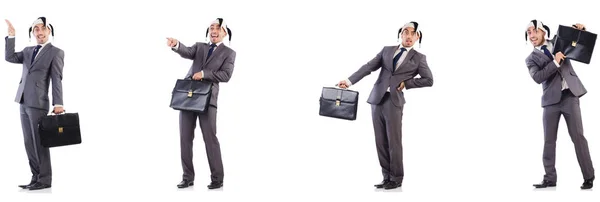 Buffo clown uomo d'affari con valigetta — Foto Stock