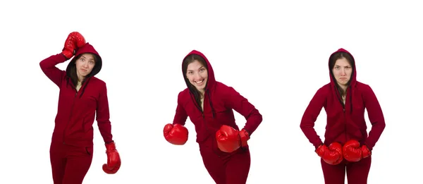 Woman boxer isolated on the white — Stock Photo, Image