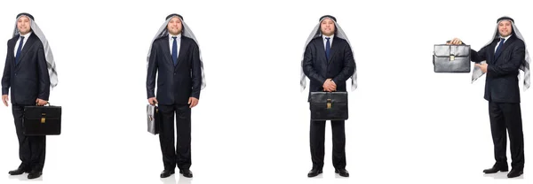 Arab businessman with briefcase isolated on white — Stock Photo, Image