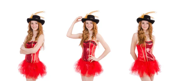 Menina de cabelo vermelho em traje de carnaval isolado em branco — Fotografia de Stock