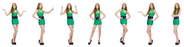 หนุ่มสาวเซ็กซี่สาวในชุดสีเขียวแยกจากสีขาว — ภาพถ่ายสต็อก