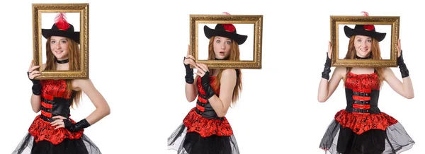 Женщина пират с рамкой изображения изолированы на белом — стоковое фото