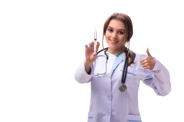Młoda kobieta lekarz na białym tle — Zdjęcie stockowe