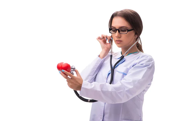 Mujer joven médico cardiólogo aislado en blanco —  Fotos de Stock