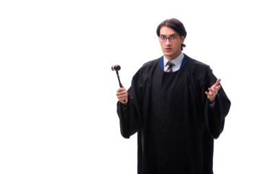 Genç yakışıklı Yargıç üzerinde beyaz izole 