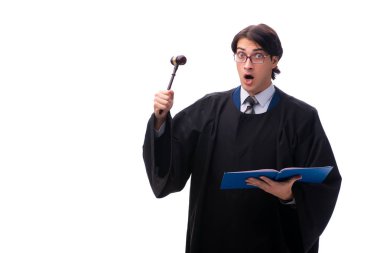 Genç yakışıklı Yargıç üzerinde beyaz izole 