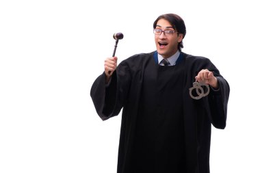 Genç yakışıklı Yargıç üzerinde beyaz izole 