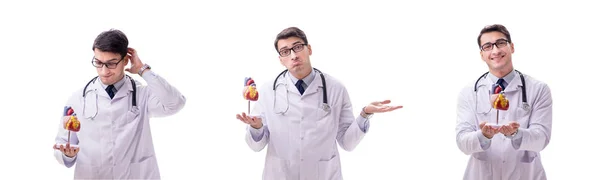 Jonge arts met hartvorm geïsoleerd op wit — Stockfoto