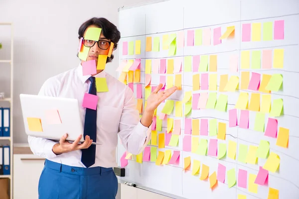 Jonge werknemer in tegenstrijdig prioriteitsconcept — Stockfoto