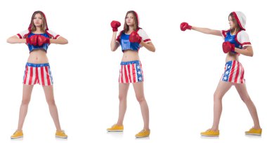 Genç bayan boksör, beyaz tenli. 