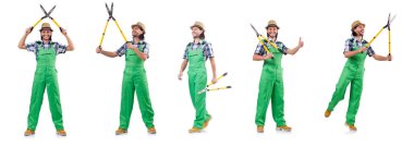 Beyaz izole makası ile komik adam