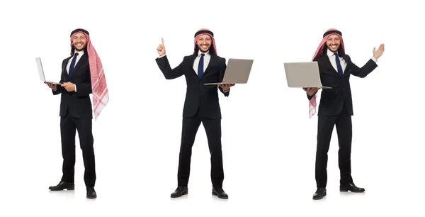 Hombre de negocios árabe con computadora en blanco —  Fotos de Stock