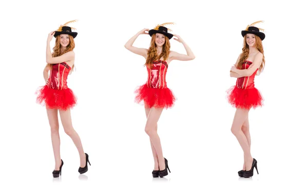 Menina de cabelo vermelho em traje de carnaval isolado em branco — Fotografia de Stock