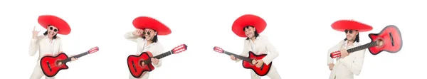 墨西哥吉他手上白色孤立 — 图库照片