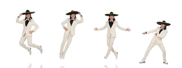 Drôle mexicain en costume et sombrero isolé sur blanc — Photo