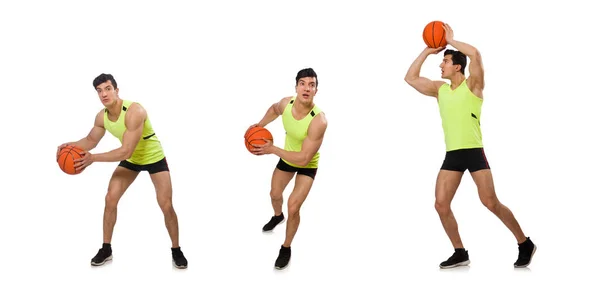 Jovem jogador de basquete isolado no branco — Fotografia de Stock