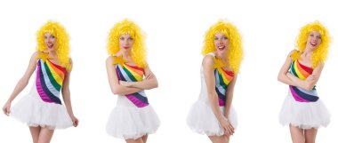 Beyaz izole peruk kadınla 