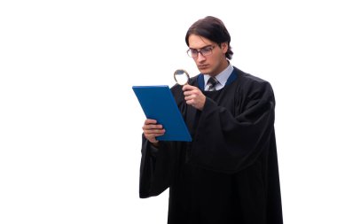 Genç yakışıklı Yargıç üzerinde beyaz izole 