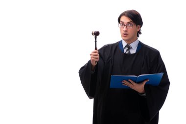 Genç yakışıklı Yargıç üzerinde beyaz izole 