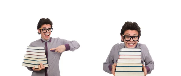 Étudiant avec des livres isolés sur blanc — Photo