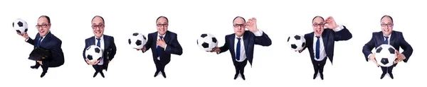 Uomo d'affari con calcio su bianco — Foto Stock