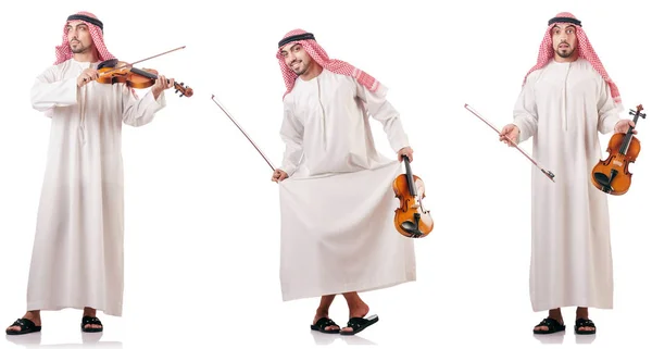 Arab man playing violin isolated on white — Stock Photo, Image