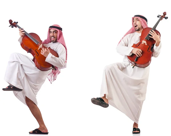 Arabiska mannen spelar cello isolerad på vit — Stockfoto