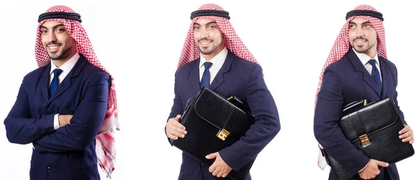 Hombre árabe con bolsa aislada en blanco —  Fotos de Stock