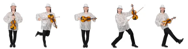 Ung man spela fiol isolerad på vit — Stockfoto