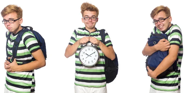 Young student with alarm-clock in time management concept — Stock Photo, Image