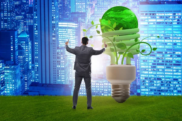 Concept van energie-efficiëntie met gloeilamp — Stockfoto