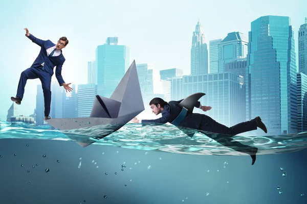 Businessmen in competition concept with shark — Stock Photo, Image