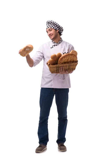 Jonge mannelijke baker geïsoleerd op wit — Stockfoto